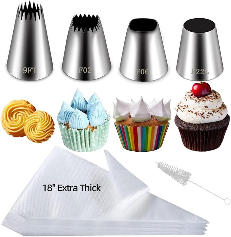 26PCS Extra Large Piping Tips and Bags Set, 4 Jumbo Frosting Nozzles with 20PK
