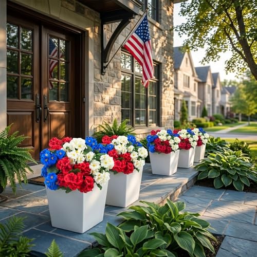 Pcs Artificial Geranium Flowers for Outdoors Geranium Silk 6 Redwhiteblue gallery