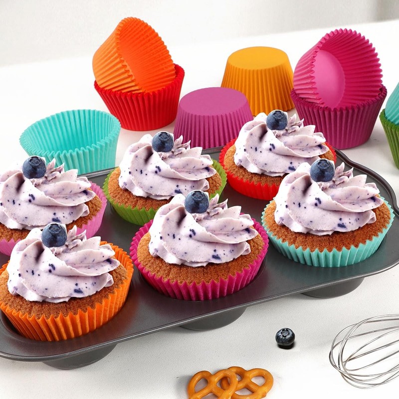 Caperci Bright Rainbow Jumbo Cupcake Liners Extra Large Muffin Baking Cups 30... gallery