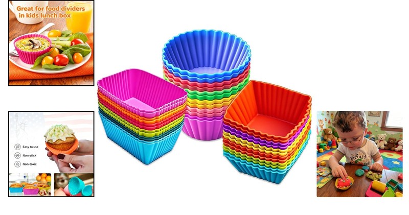 36 Pack Colorful Silicone Cupcake Liners - Non-Stick & Reusable Baking Cups gallery