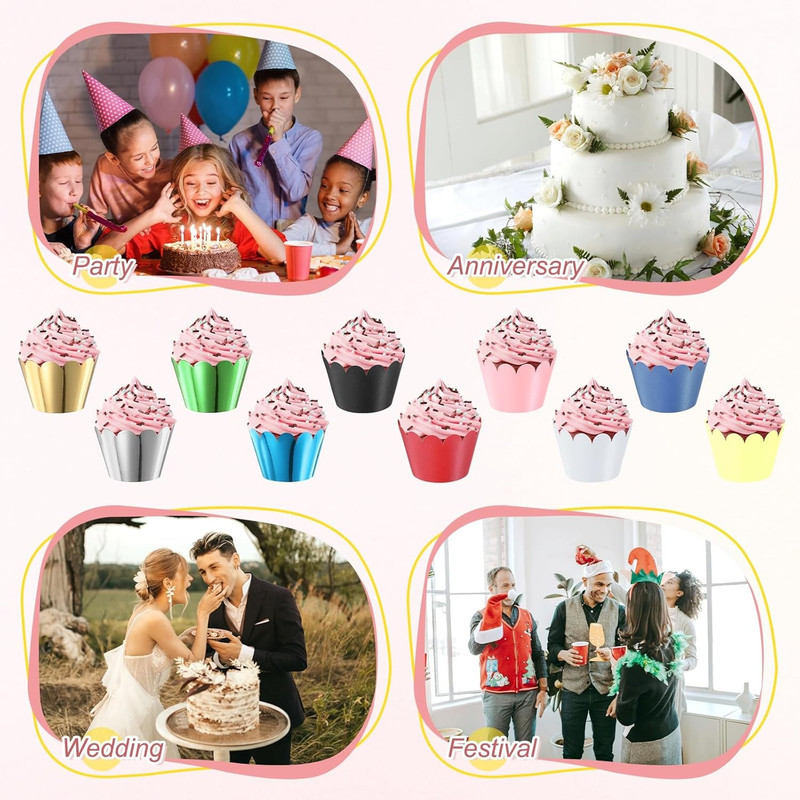 100-Pack Cupcake Wrappers, Wave Decoration Standard Baking Cups for Wedding/Birt gallery