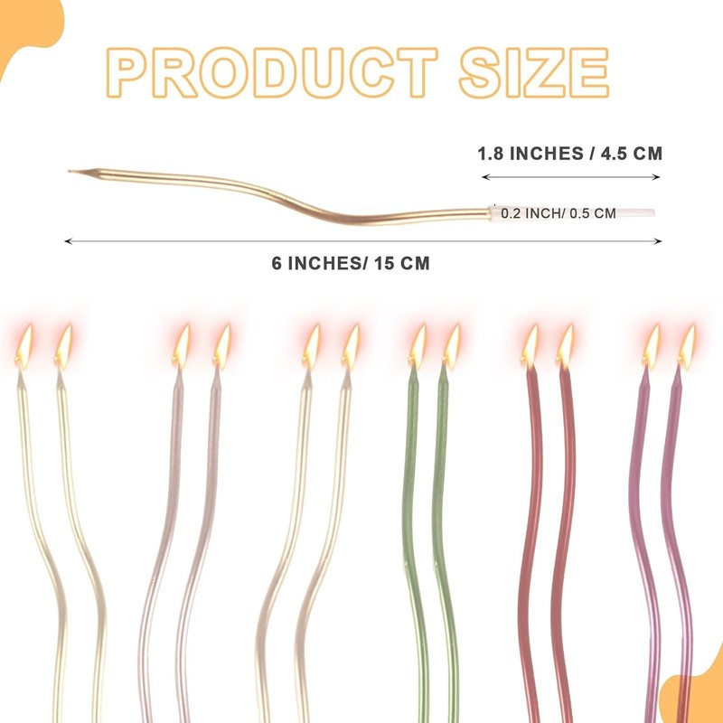 12 Pcs Colorful Spiral Twisty Birthday Candles for Cake – Metallic Thin Long gallery