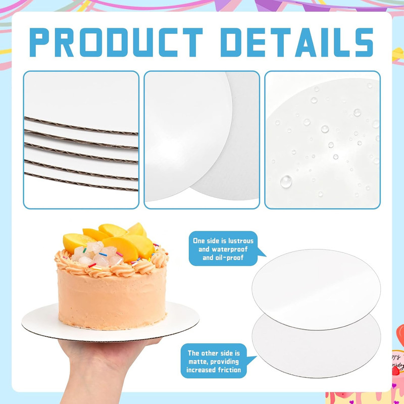 8 Pack 8 Inch round Cake Boards, Disposable Corrugated White Cardboard Food-Grad gallery