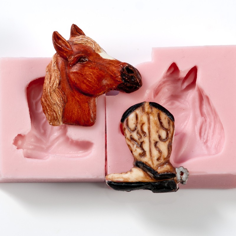 Silicone Mold Set Horse Cowboy Boot Cake Decorating Mould Fondant Clay (206)