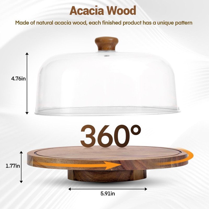 Acacia Wood Cake Stand with Lid, 12In Wooden Cake Stand with Acrylic Dome, Cake gallery