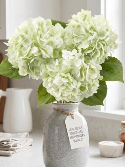 3 Pcs Real Touch Light Green Hydrangea Artificial Flowers - 19.68" Large 3D gallery