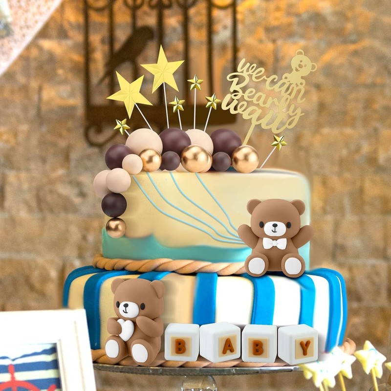 Bear Cake Toppers Mini Bear Cake Decorations Cake Toppers Gold White Pearl Ball gallery