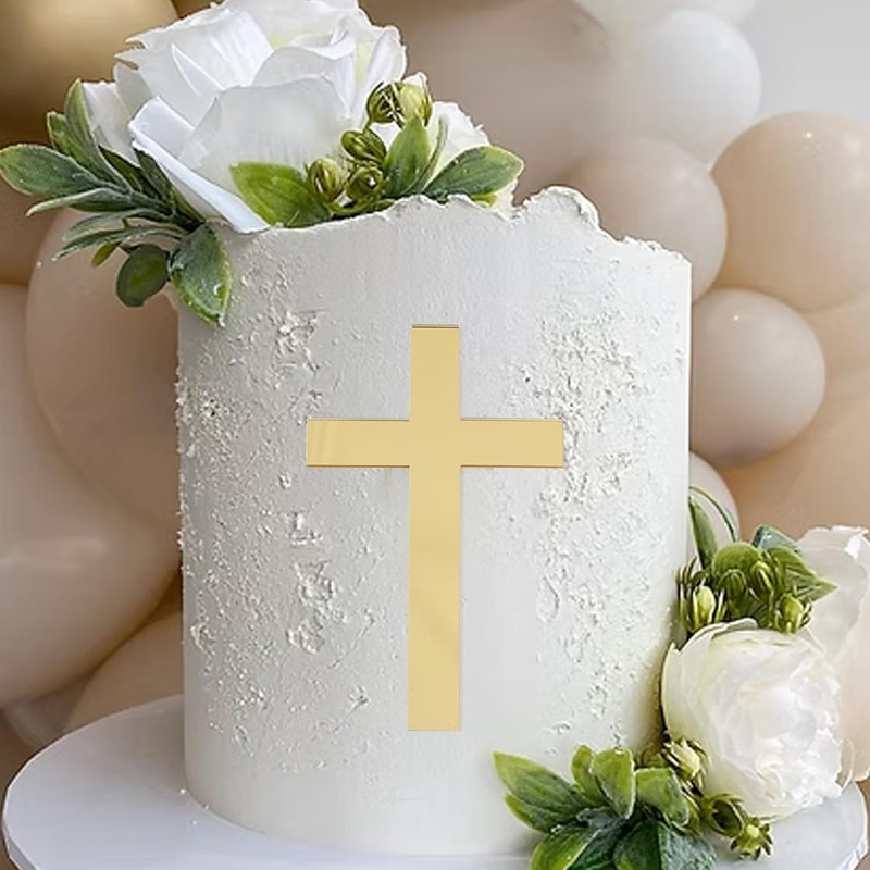 Golden Cross Cake Topper – First Holy Communion Party Decorations,Acrylic Cross