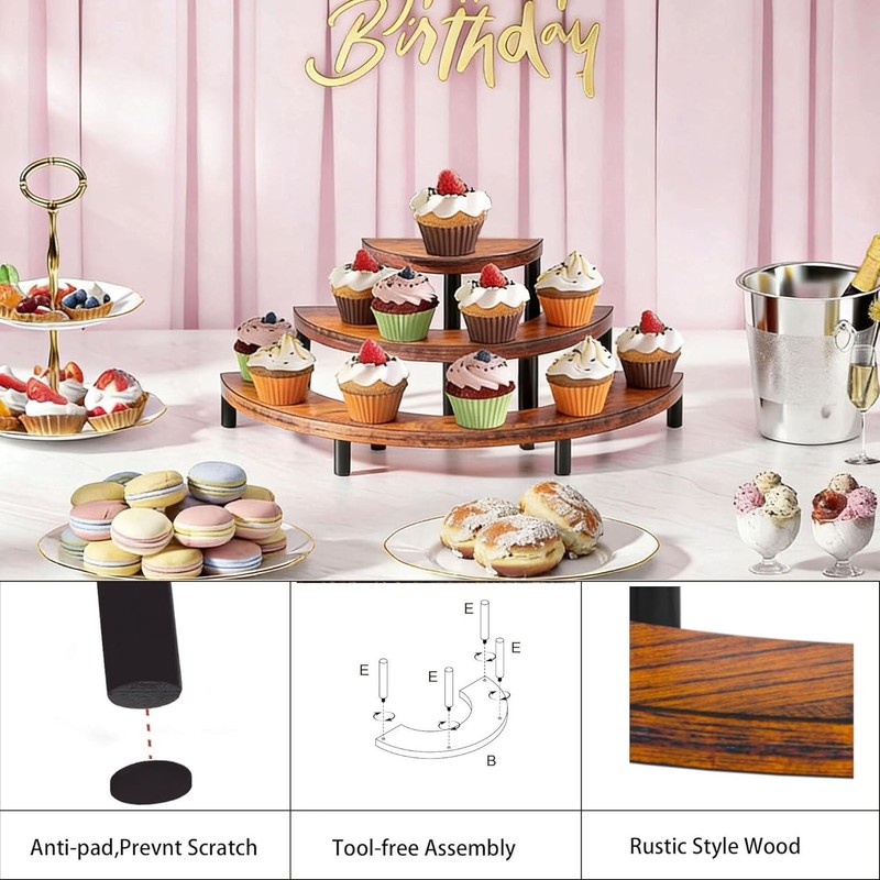3-Tier Wooden Display Risers Rustic Cupcake Stand Perfume Organizer Dessert gallery