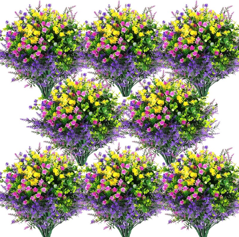 24 Pcs Artificial Flowers Outdoor, Faux Artificial Plants UV
