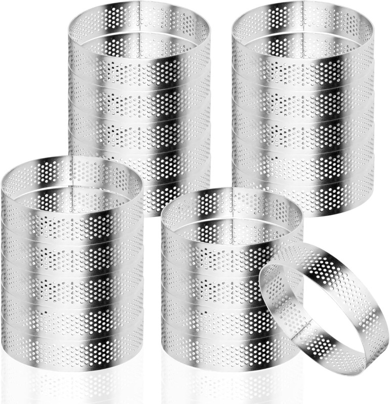 20 Pcs Perforated Tart Rings, 4 Inch Round Stainless Steel Baking Molds for