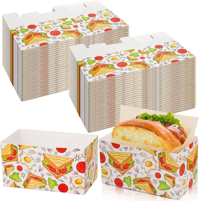 100 PCS Disposable Sandwich Paper Boxes, Egg Sandwich Take Out Containers, Mi…