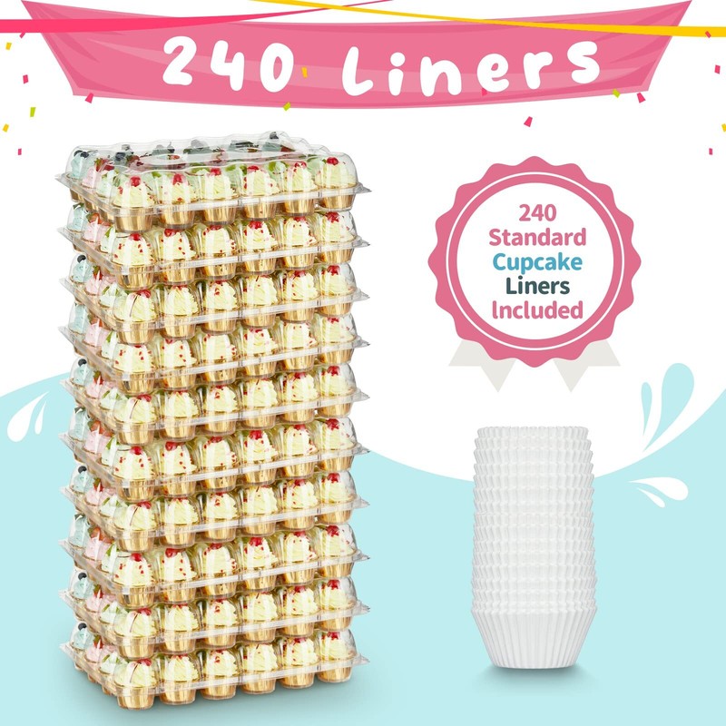(24 Pack x 10 Sets) Stackable Cupcake Carrier Holders with 240 Pack Cupcake Line gallery