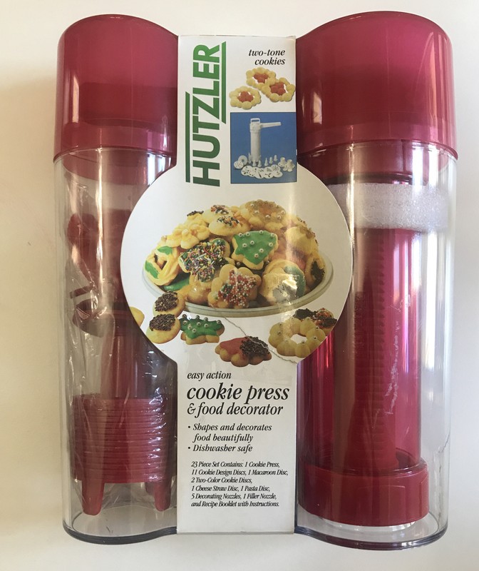 Hutzler Cookie Press & Food Decorator 23 Piece Set -Red/Clear 2-tone Cookies