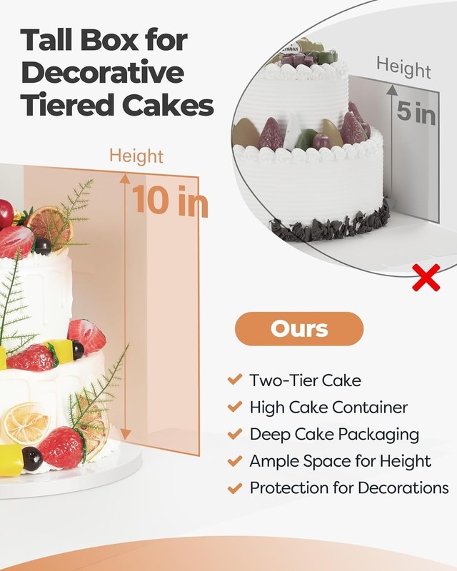 Cake Box with Board Drum, 10x10x10 Inches Tall Bakery Box with Window, Dispos... gallery