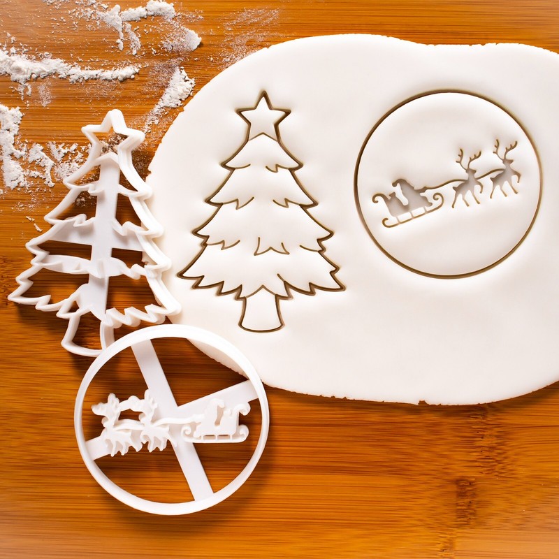Christmas Tree & Santa Claus with Reindeer Cookie Cutters Set - winter festival