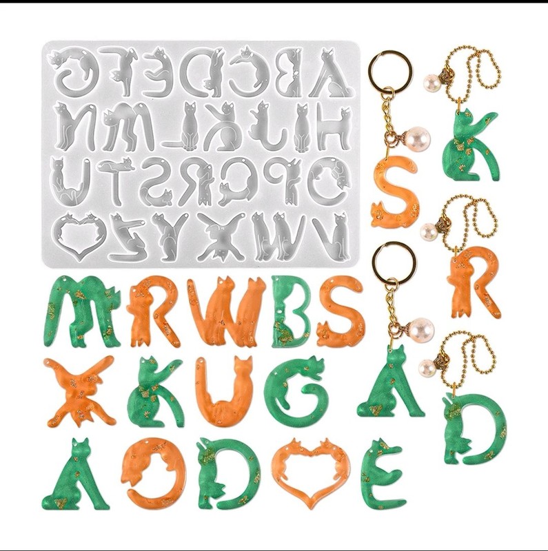 Cat shaped Letter Pendant Silicone Mold for Alphabet Letter Number Casting