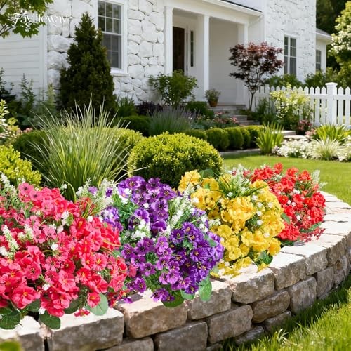 Bundles Artificial Flowers for Outdoors, UV Resistant Fake Outdoor 16 Mix Color gallery