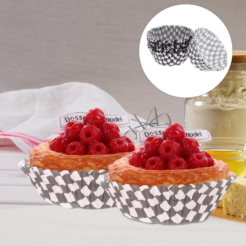 100 PCS Black White Checkered Cupcake Liners Baking Cup Wrappers 2.95 Inch gallery