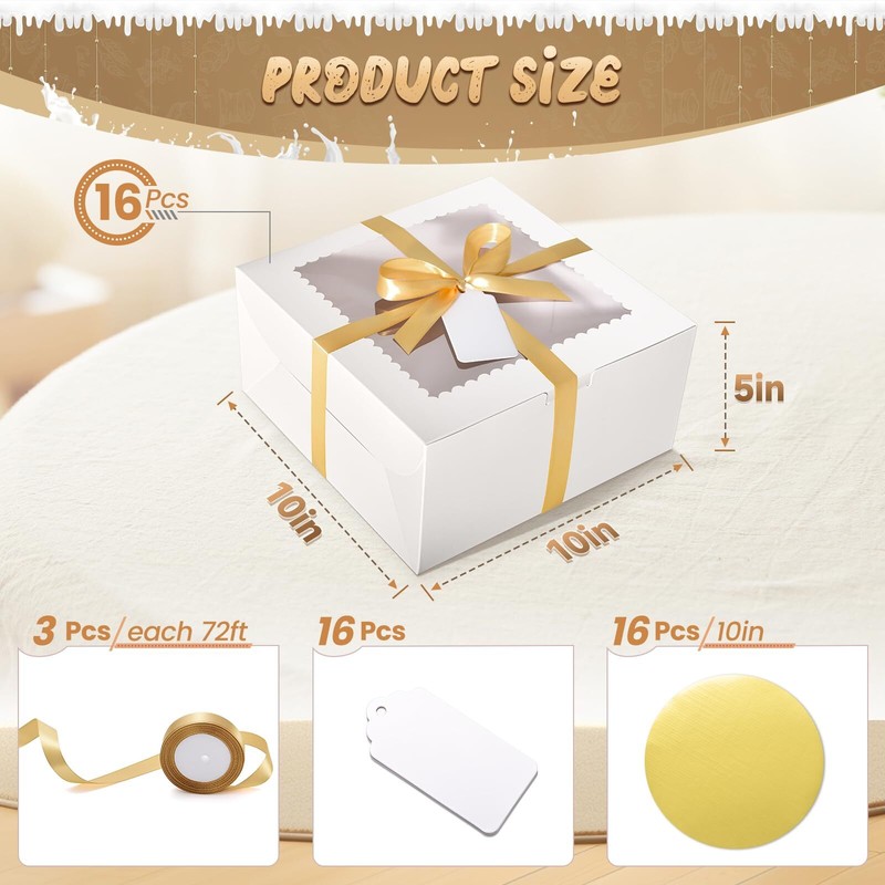 32 Pcs 10" Cake Boxes with Boards 16 White Boxes + 16 Boards Window gallery