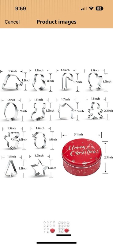 Christmas Cookie Cutters 12 Piece Set - Santa Hat Snowman Candy Cane Mitten Egg gallery