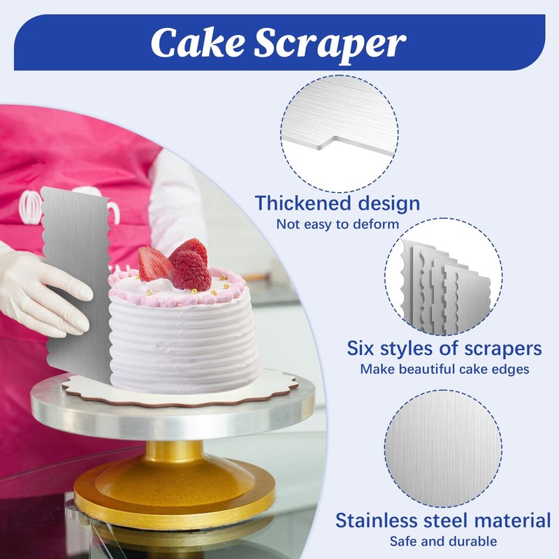 8.6 Inch Metal Cake Scraper, 6 Pack Double Sided Contour Patterned Edge Smoot... gallery