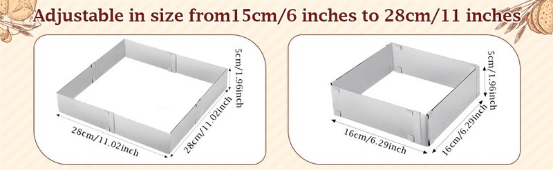 Stainless Steel Cake Mold Adjustable Cake Ring from 5.9" to 11", Square Shaped gallery