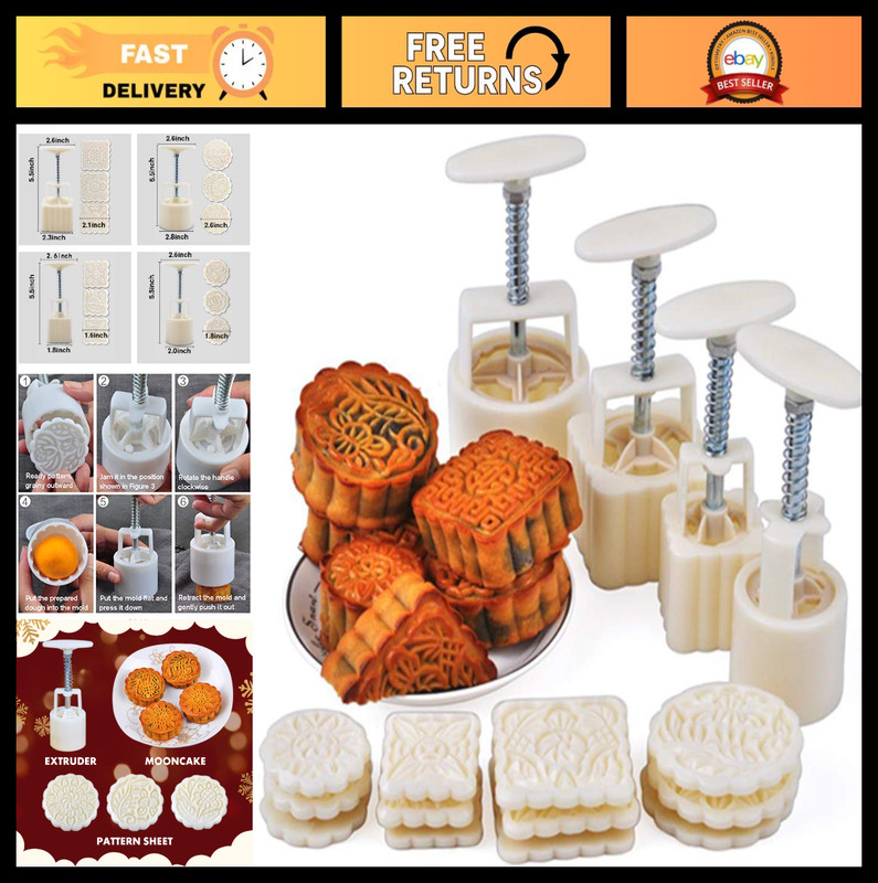 DIY Mooncake Mold Press & Stamps – 12 Flower Patterns, Pastry Tool for Mid-Autum