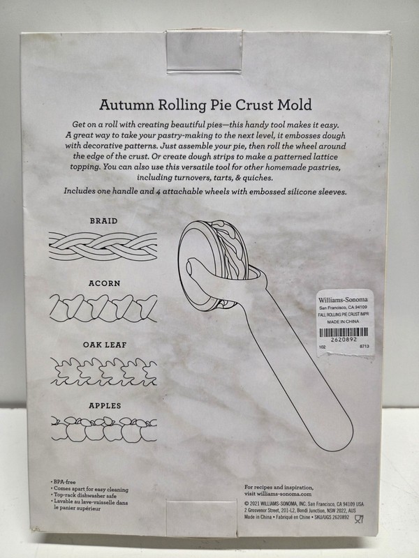Williams Sonoma Autumn Fall Rolling Pie Crust Mold 4 Patterns gallery
