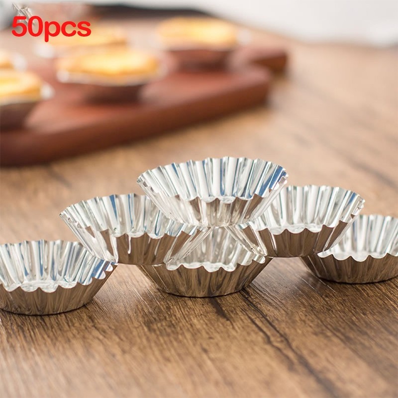 50Pcs Egg Tart Aluminum Silver Cupcake Cake Cookie Mold-Mould Tin Baking Tool gallery