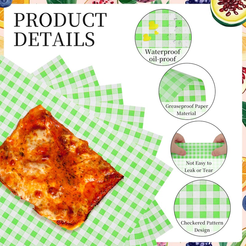 200 Pcs Wax Paper Sheets, 7 x 7" Checkered Square Wrapping Paper, Green gallery