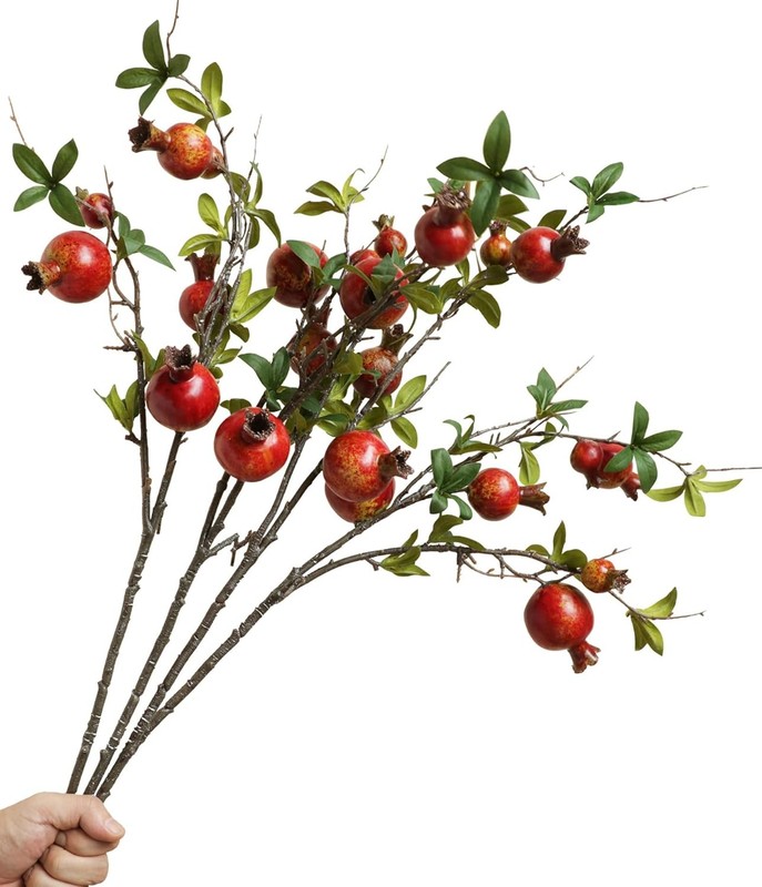 4pcs 31″ Tall Red Berries Pomegranate Faux Plants Stem Fake Tree