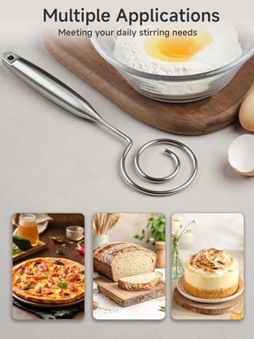 Seamless Dough Whisk - 11.4 Inch 304 Stainless Steel Danish Dough Whisk, Bread gallery