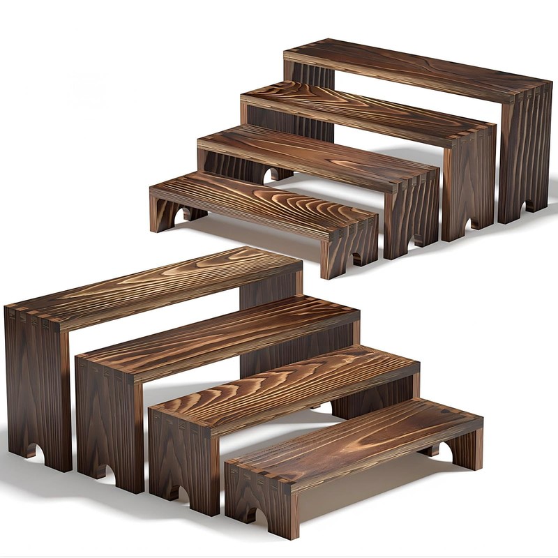 2 Set Wooden Tiered Risers, Stackable Cupcake Display Stands for Events