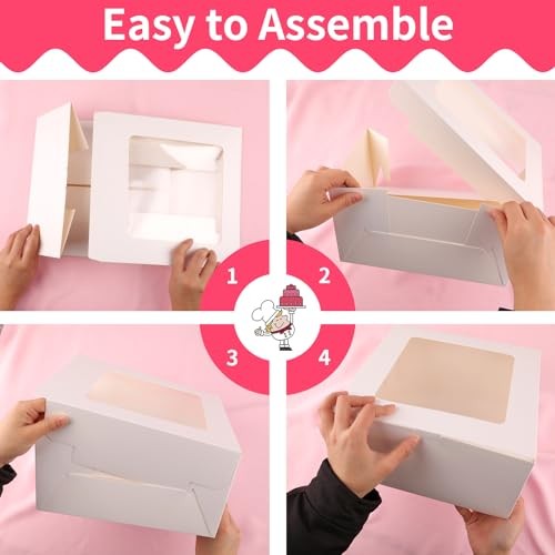 4 Pack Cake Boxes 10 Inch, Disposable Cake Transport Container, White 10×10×5 gallery