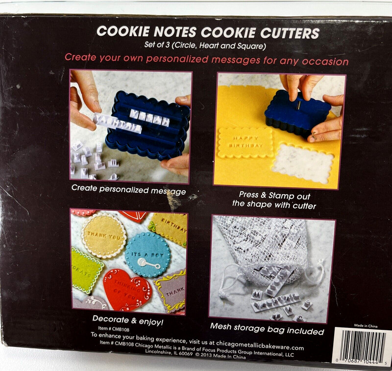 Chicago Metallic Cookie Cutters Notes Set of 3 Circle Heart & Square W/Box gallery