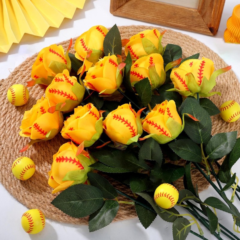 Suncalla 12 Pcs Softball Rose Leaves Bulk Artificial Fake Rose Decor Softball gallery