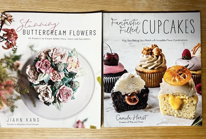 Cake decorating books and tools set.