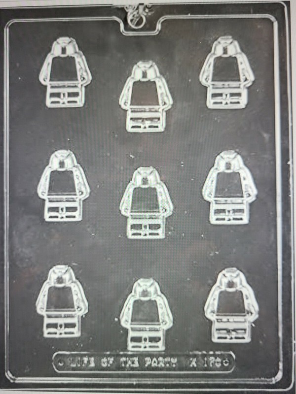 CybrTrayd Mdk50G-K170 Building Block Man Chocolate Mold with Cello Bags & Ties