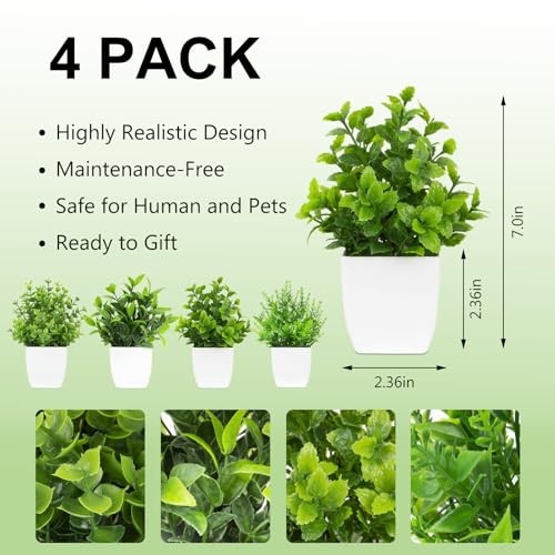 4 Pack Small Fake Plants Mini Artificial Plants Potted Desk Plant for White gallery