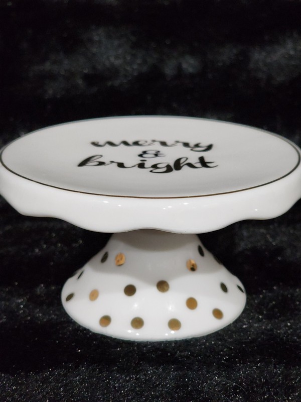 2 Grace Teaware MERRY & BRIGHT White w Gold Dots 4" Cupcake Pedestal Stand RARE gallery