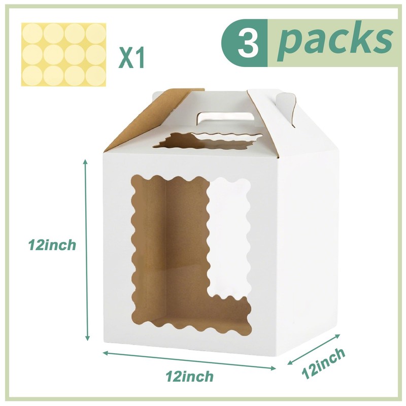 3 Pack 12x12x12 Inch Tall Cake Boxes with windows,10in 12in Large Tiered Cake... gallery