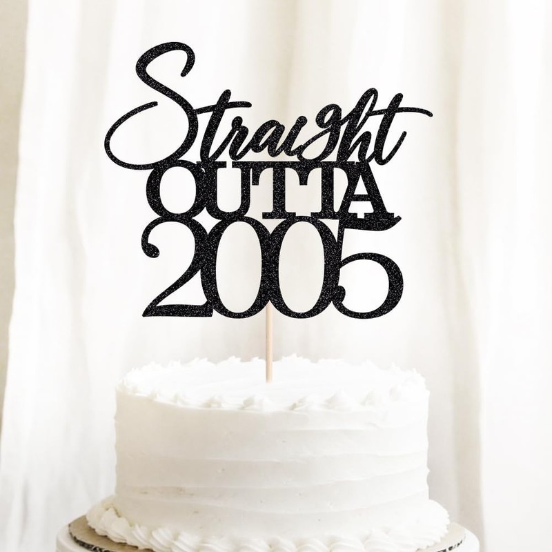 Straight Outta 2005 Cake Topper - Black Glitter Happy 21st Birthday Party Cake gallery