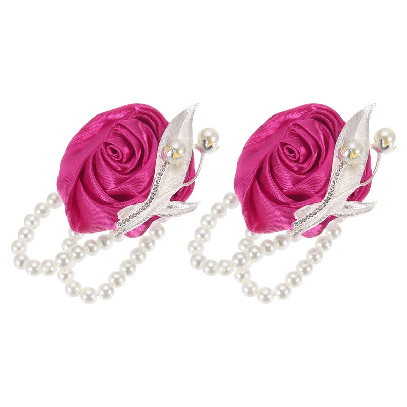 2Pcs Wrist Corsage Artificial Flower Bracelets, 2.4 x 2.8 Inch Rose Red
