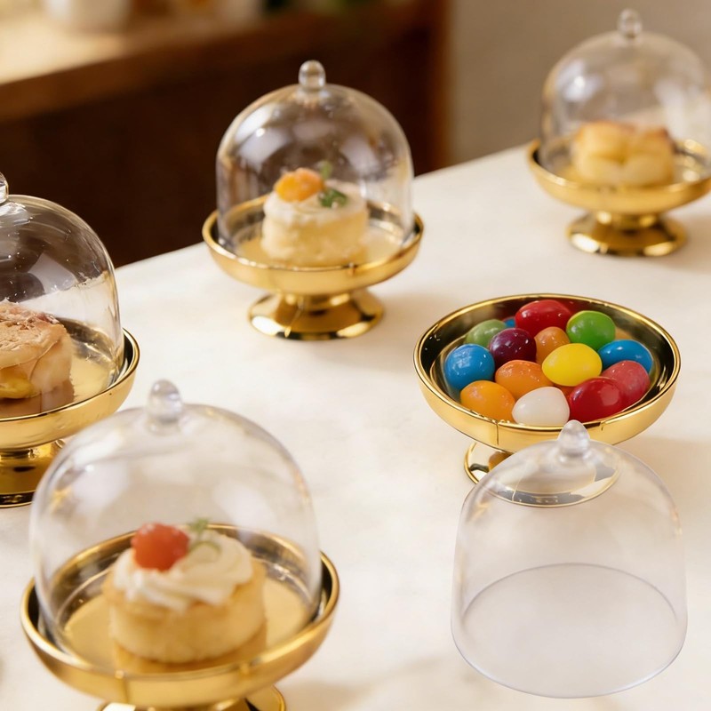 12 Pcs Mini Cupcake Stand, Mini Cake Stand with Lid, Gold Clear Small Cake Di... gallery