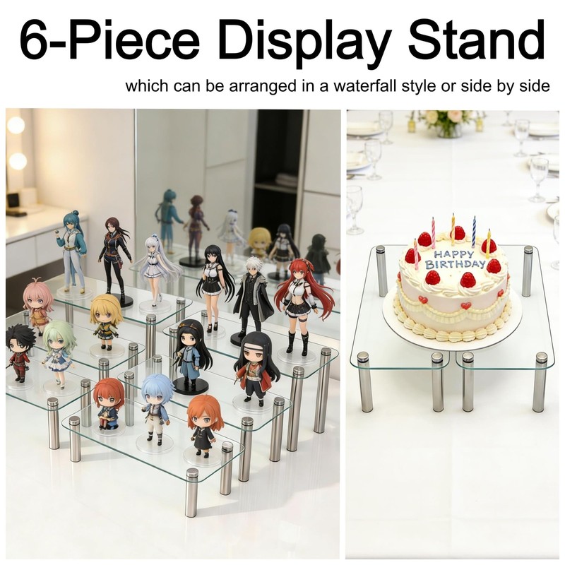 6 Pack Tempered Glass Display Stands Set, 13 Inch Rectangular Cake Cupcake St... gallery