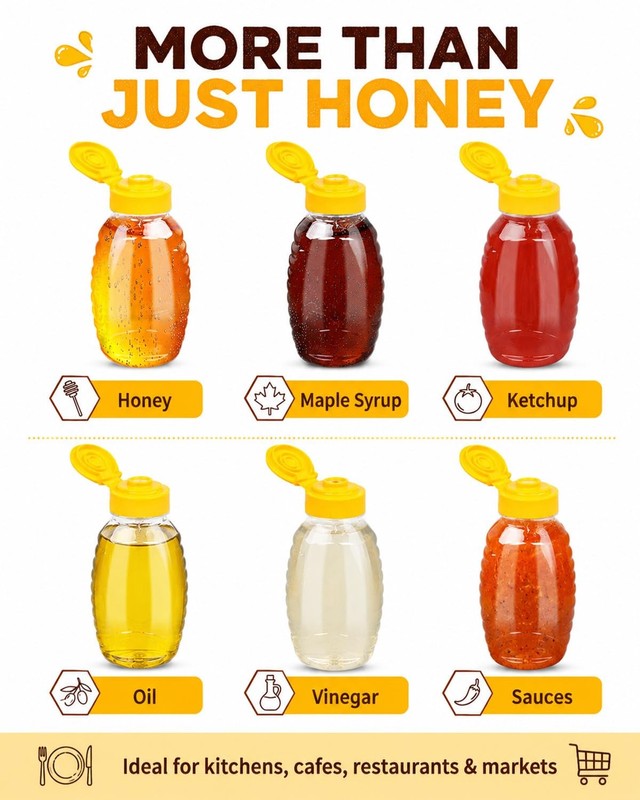 24 PCS 8 oz Plastic Honey Squeeze Bottles Small Jars Container Sauces Syrup gallery