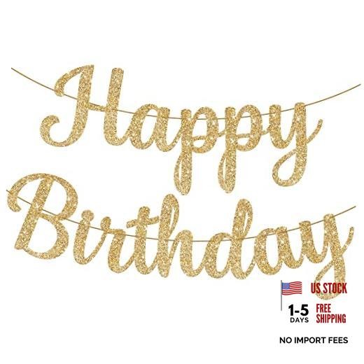 , Glitter Happy Birthday Banner – Pre-Strung 10 Feet, Happy Birthday Sign Gold