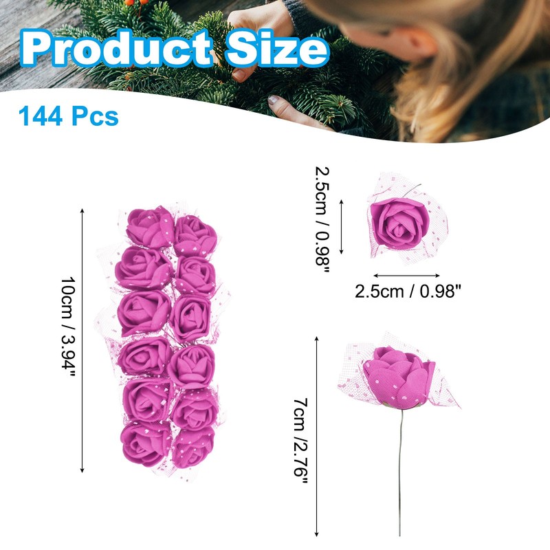144Pcs 0.98" Mini Rose Artificial Flower Heads Bulk with Stem & Gauze, Rose gallery