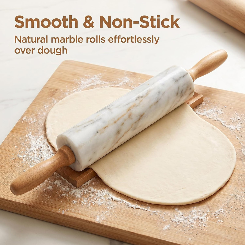 White Marble Rolling Pin for Baking 10inch Barrel，Dough Roller | With Wooden Han gallery